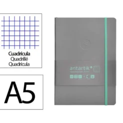CUADERNO CON GOMILLA ANTARTIK NOTES TAPA BLANDA A5 HOJAS CUADRICULA GRIS Y TURQUESA 80 HOJAS 80 GR FSC