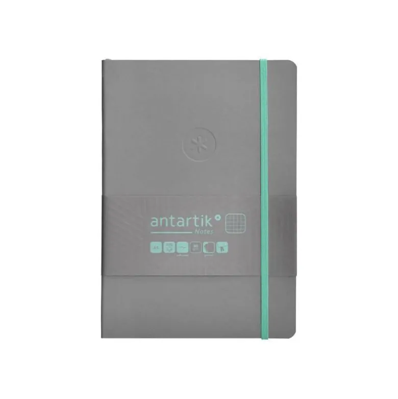 CUADERNO CON GOMILLA ANTARTIK NOTES TAPA BLANDA A5 HOJAS CUADRICULA GRIS Y TURQUESA 80 HOJAS 80 GR FSC