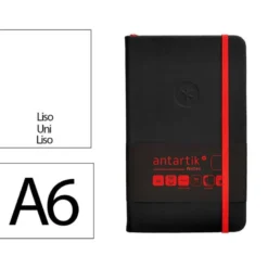 CUADERNO CON GOMILLA ANTARTIK NOTES TAPA DURA A6 HOJAS LISAS NEGRO Y ROJO 100 HOJAS 80 GR FSC