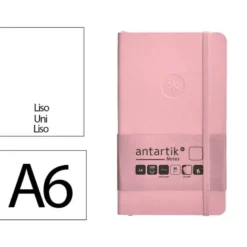 CUADERNO CON GOMILLA ANTARTIK NOTES TAPA BLANDA A6 HOJAS LISAS ROSA PASTEL 100 HOJAS 80 GR FSC