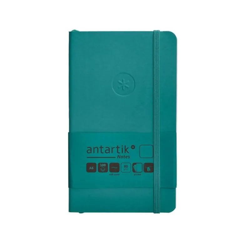 CUADERNO CON GOMILLA ANTARTIK NOTES TAPA BLANDA A6 HOJAS LISAS VERDE AGUAMARINA 100 HOJAS 80 GR FSC