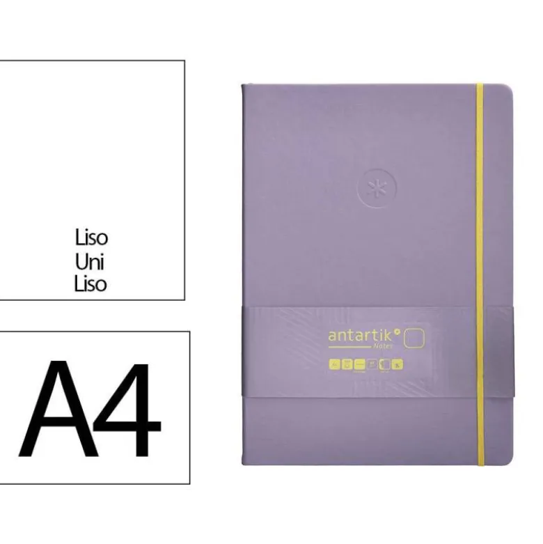 CUADERNO CON GOMILLA ANTARTIK NOTES TAPA DURA A4 HOJAS LISAS MORADO Y AMARILLO 100 HOJAS 80 GR FSC