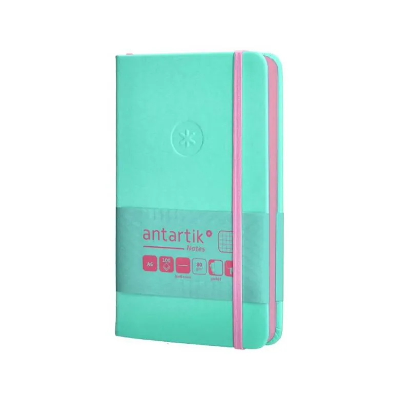 CUADERNO CON GOMILLA ANTARTIK NOTES TAPA DURA A6 HOJAS CUADRICULA ROSA Y TURQUESA 100 HOJAS 80 GR FSC
