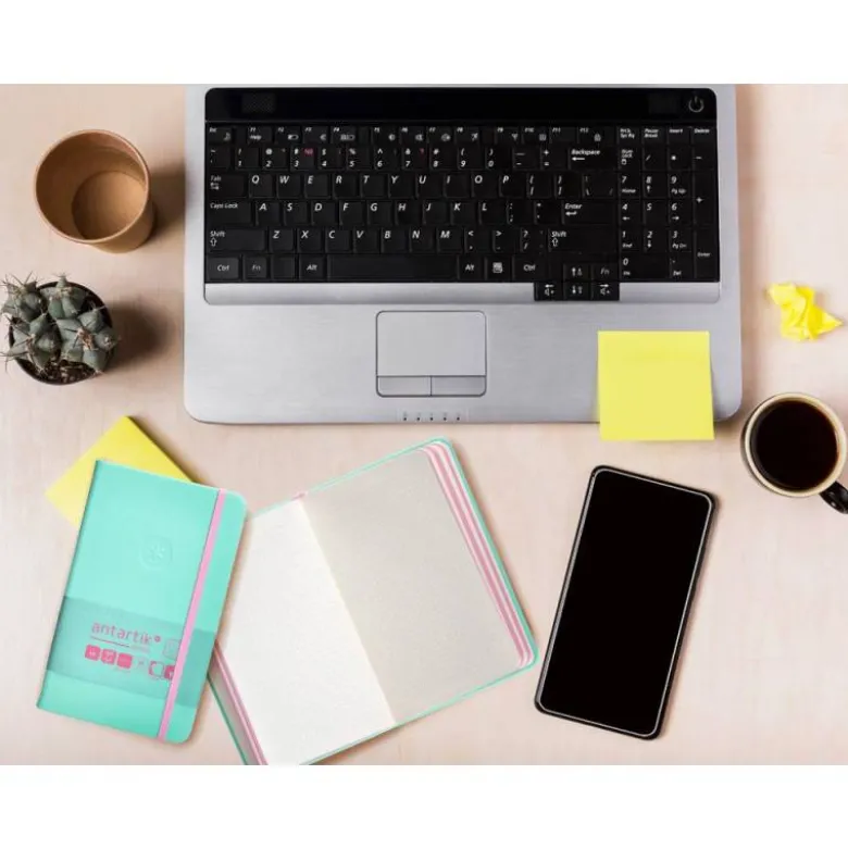 CUADERNO CON GOMILLA ANTARTIK NOTES TAPA DURA A6 HOJAS CUADRICULA ROSA Y TURQUESA 100 HOJAS 80 GR FSC