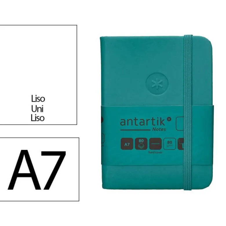 CUADERNO CON GOMILLA ANTARTIK NOTES TAPA DURA A7 HOJAS LISAS VERDE AGUAMARINA 80 HOJAS 80 GR FSC