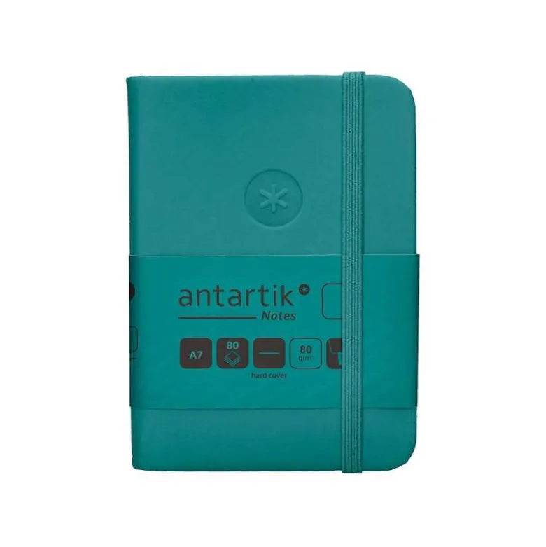 CUADERNO CON GOMILLA ANTARTIK NOTES TAPA DURA A7 HOJAS LISAS VERDE AGUAMARINA 80 HOJAS 80 GR FSC