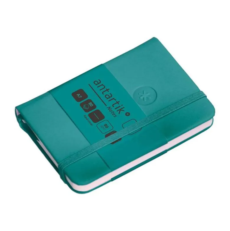 CUADERNO CON GOMILLA ANTARTIK NOTES TAPA DURA A7 HOJAS LISAS VERDE AGUAMARINA 80 HOJAS 80 GR FSC
