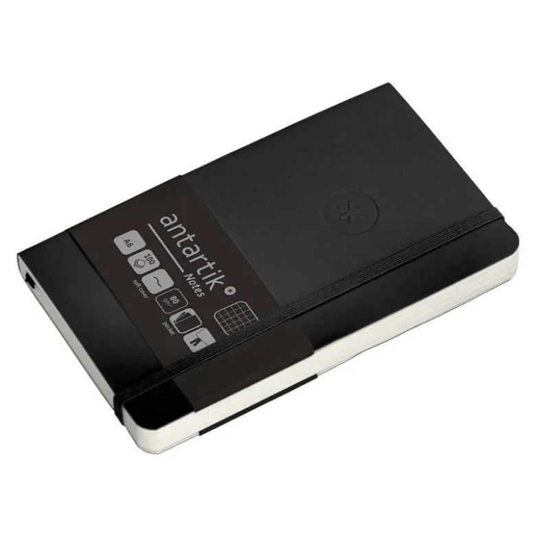 CUADERNO CON GOMILLA ANTARTIK NOTES TAPA BLANDA A6 CUADRICULA NEGRO 100 HOJAS 80 GR FSC