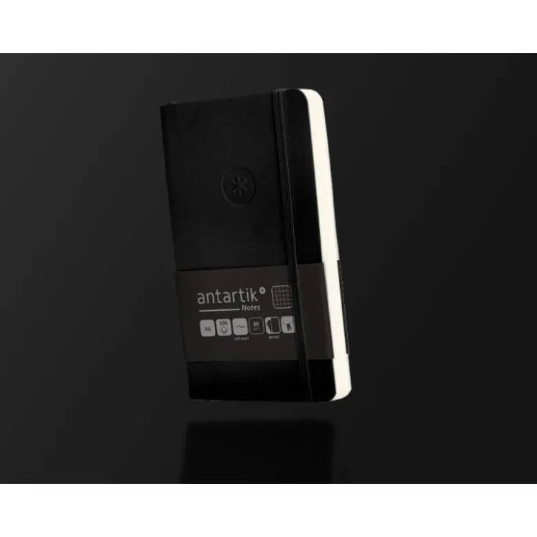 CUADERNO CON GOMILLA ANTARTIK NOTES TAPA BLANDA A6 CUADRICULA NEGRO 100 HOJAS 80 GR FSC