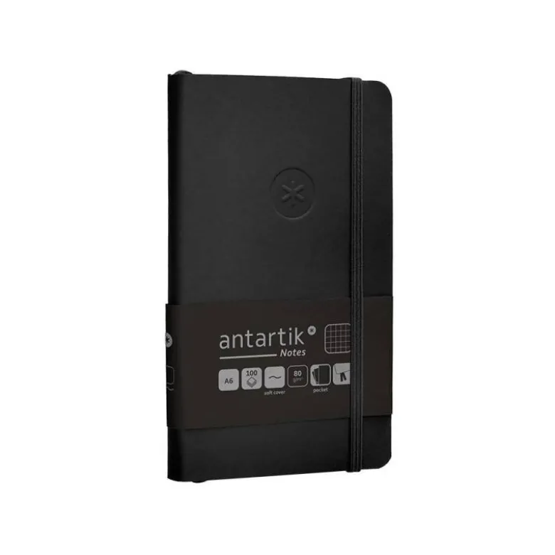 CUADERNO CON GOMILLA ANTARTIK NOTES TAPA BLANDA A6 CUADRICULA NEGRO 100 HOJAS 80 GR FSC