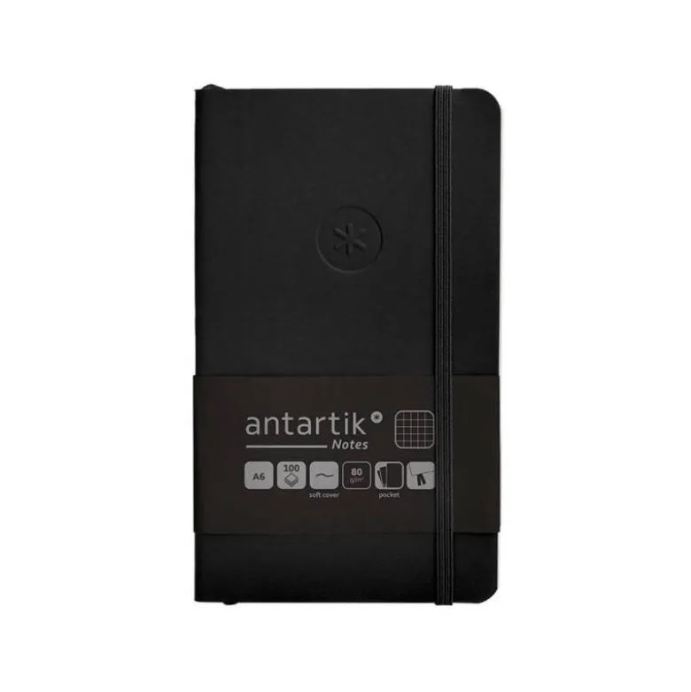 CUADERNO CON GOMILLA ANTARTIK NOTES TAPA BLANDA A6 CUADRICULA NEGRO 100 HOJAS 80 GR FSC
