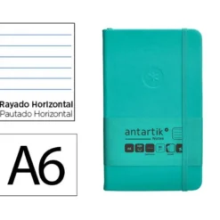 CUADERNO CON GOMILLA ANTARTIK NOTES TAPA DURA A6 HOJAS RAYAS TURQUESA 100 HOJAS 80 GR FSC