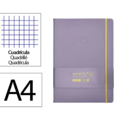 CUADERNO CON GOMILLA ANTARTIK NOTES TAPA DURA A4 HOJAS CUADRICULA MORADO Y AMARILLO 100 HOJAS 80 GR FSC