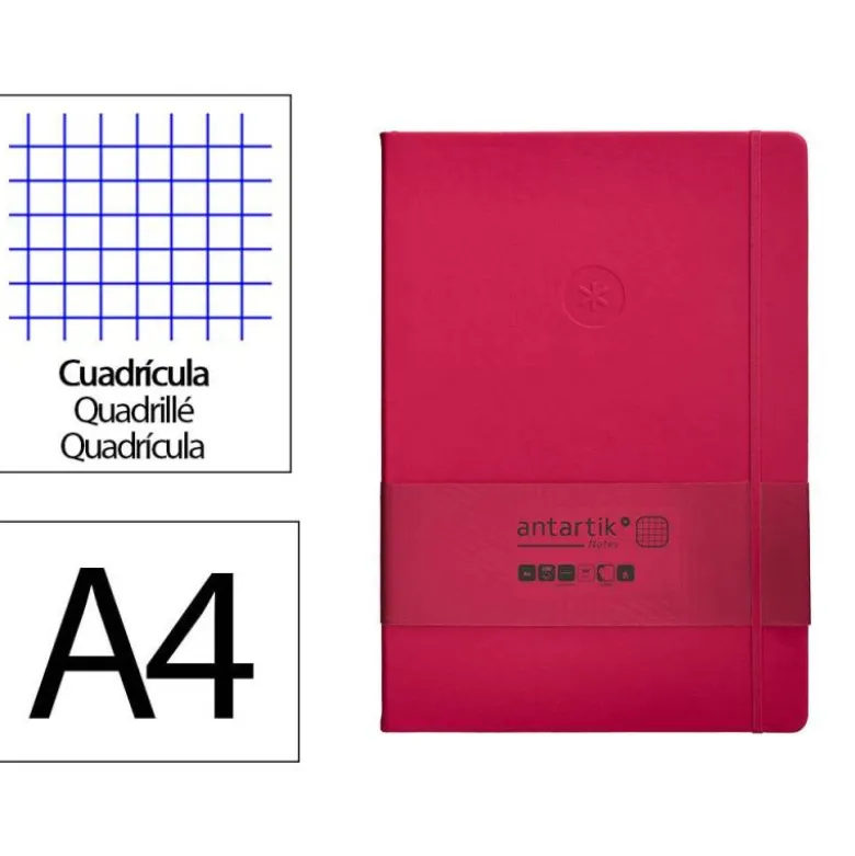 CUADERNO CON GOMILLA ANTARTIK NOTES TAPA DURA A4 HOJAS CUADRICULA BURDEOS 100 HOJAS 80 GR FSC