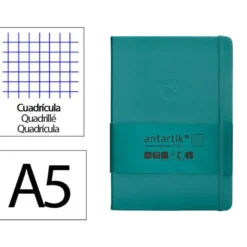 CUADERNO CON GOMILLA ANTARTIK NOTES TAPA DURA A5 HOJAS CUADRICULA VERDE AGUAMARINA 100 HOJAS 80 GR