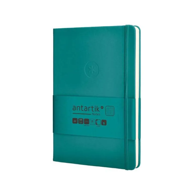 CUADERNO CON GOMILLA ANTARTIK NOTES TAPA DURA A5 HOJAS CUADRICULA VERDE AGUAMARINA 100 HOJAS 80 GR