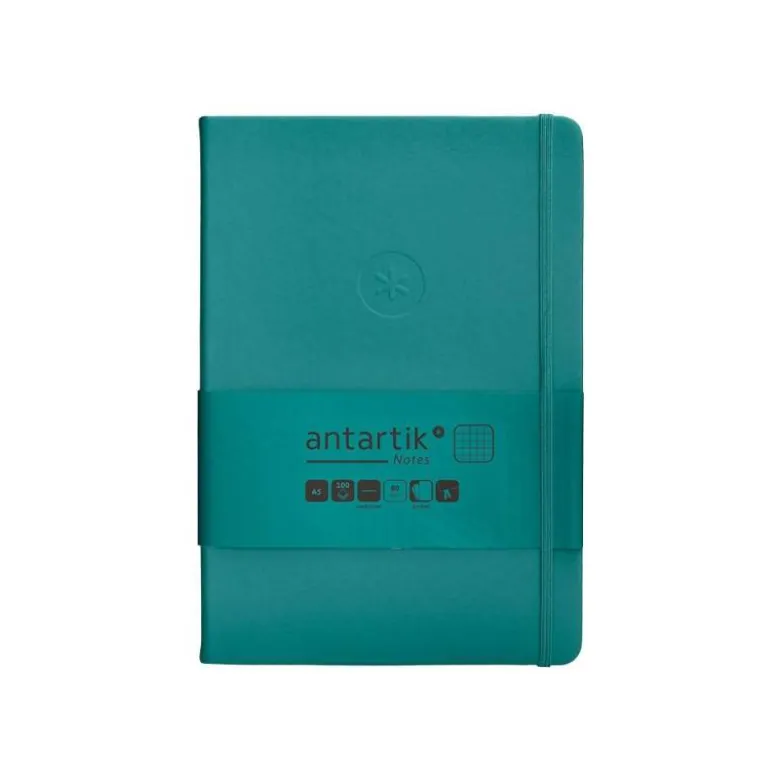 CUADERNO CON GOMILLA ANTARTIK NOTES TAPA DURA A5 HOJAS CUADRICULA VERDE AGUAMARINA 100 HOJAS 80 GR