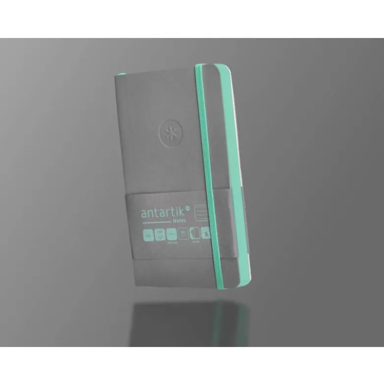CUADERNO CON GOMILLA ANTARTIK NOTES TAPA BLANDA A6 RAYAS GRIS Y TURQUESA 100 HOJAS 80 GR FSC