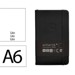 CUADERNO CON GOMILLA ANTARTIK NOTES TAPA DURA A6 HOJAS LISAS NEGRO 100 HOJAS 80 GR FSC