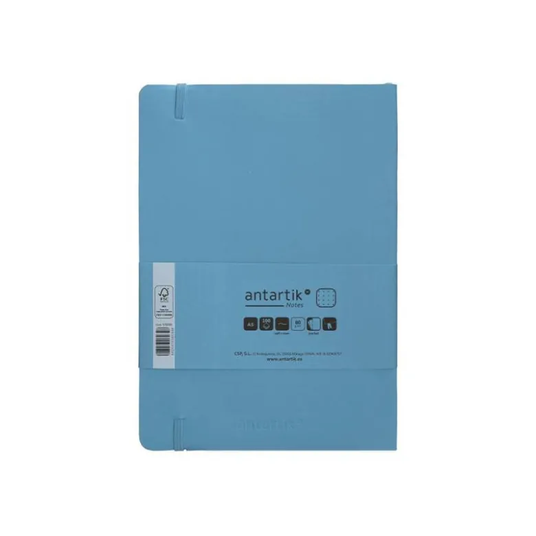 CUADERNO CON GOMILLA ANTARTIK NOTES TAPA BLANDA A5 HOJAS PUNTOS AZUL CLARO 80 HOJAS 80 GR FSC