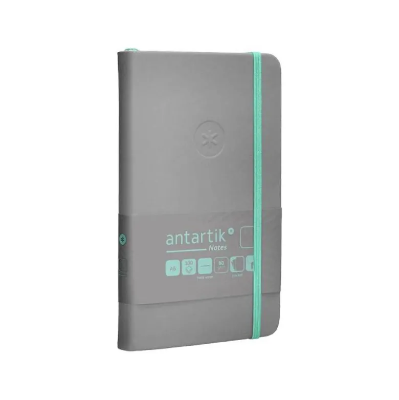 CUADERNO CON GOMILLA ANTARTIK NOTES TAPA DURA A6 HOJAS LISAS GRIS Y TURQUESA 100 HOJAS 80 GR FSC