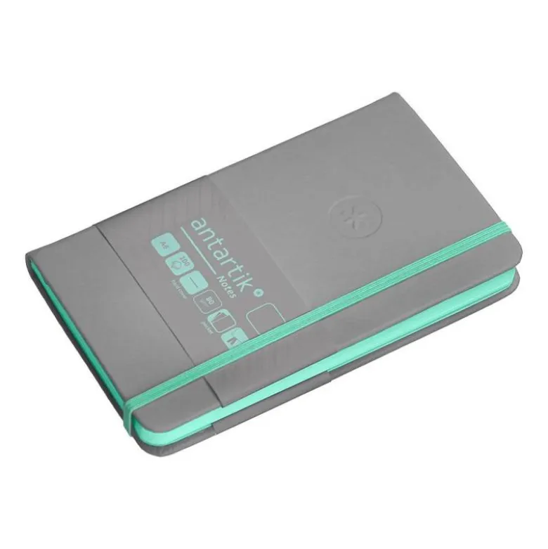 CUADERNO CON GOMILLA ANTARTIK NOTES TAPA DURA A6 HOJAS LISAS GRIS Y TURQUESA 100 HOJAS 80 GR FSC