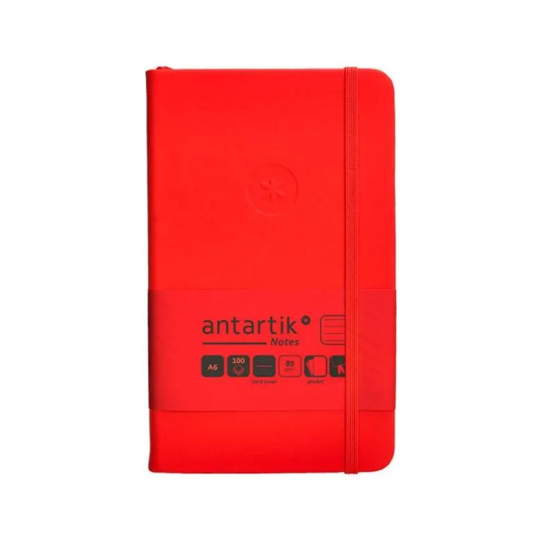CUADERNO CON GOMILLA ANTARTIK NOTES TAPA DURA A6 HOJAS RAYAS ROJO 100 HOJAS 80 GR FSC