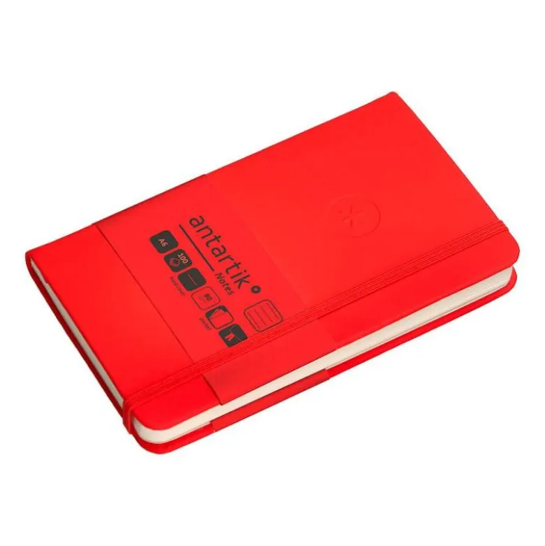 CUADERNO CON GOMILLA ANTARTIK NOTES TAPA DURA A6 HOJAS RAYAS ROJO 100 HOJAS 80 GR FSC