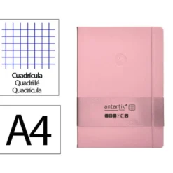 CUADERNO CON GOMILLA ANTARTIK NOTES TAPA DURA A4 HOJAS CUADRICULA ROSA PASTEL 100 HOJAS 80 GR FSC