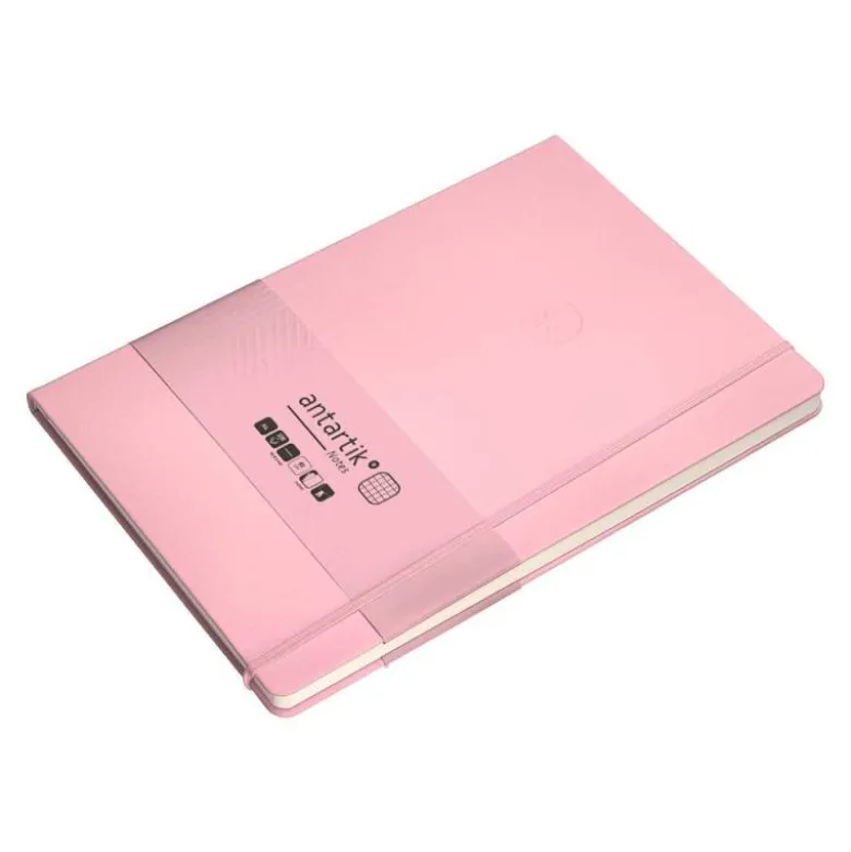 CUADERNO CON GOMILLA ANTARTIK NOTES TAPA DURA A4 HOJAS CUADRICULA ROSA PASTEL 100 HOJAS 80 GR FSC