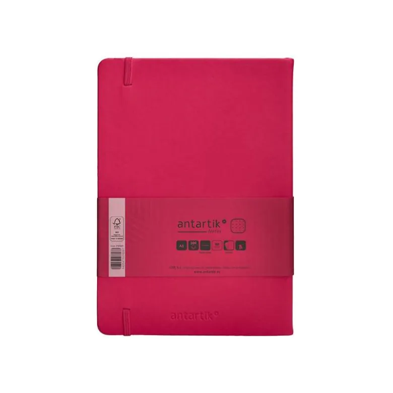 CUADERNO CON GOMILLA ANTARTIK NOTES TAPA DURA A5 HOJAS PUNTOS BURDEOS 100 HOJAS 80 GR FSC