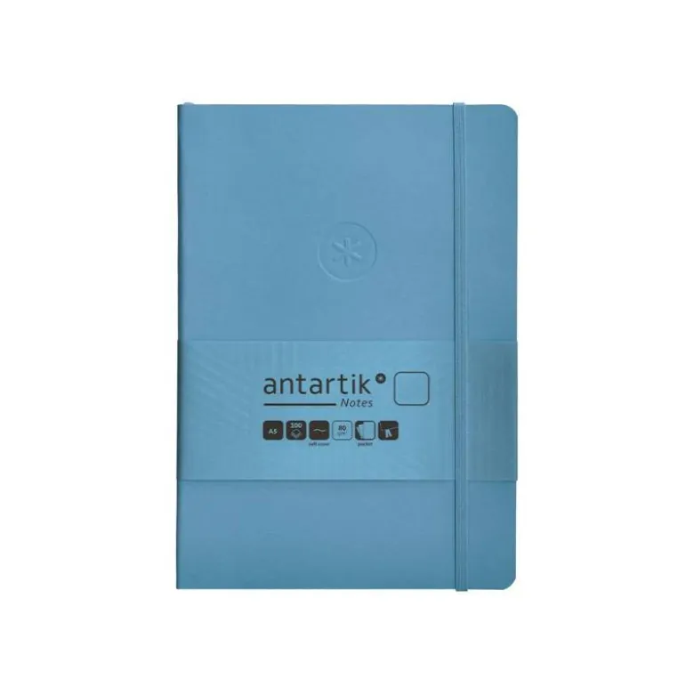 CUADERNO CON GOMILLA ANTARTIK NOTES TAPA BLANDA A5 HOJAS LISAS AZUL CLARO 80 HOJAS 80 GR FSC