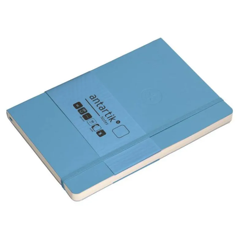 CUADERNO CON GOMILLA ANTARTIK NOTES TAPA BLANDA A5 HOJAS LISAS AZUL CLARO 80 HOJAS 80 GR FSC