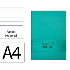 CUADERNO CON GOMILLA ANTARTIK NOTES TAPA DURA A4 HOJAS RAYAS TURQUESA 100 HOJAS 80 GR FSC