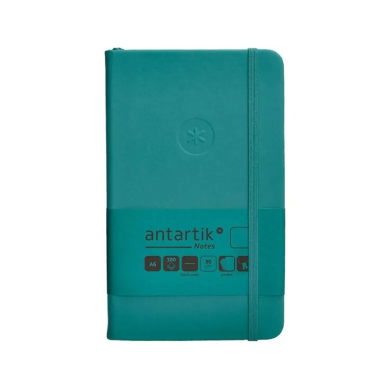 CUADERNO CON GOMILLA ANTARTIK NOTES TAPA DURA A6 HOJAS LISAS VERDE AGUAMARINA 100 HOJAS 80 GR FSC