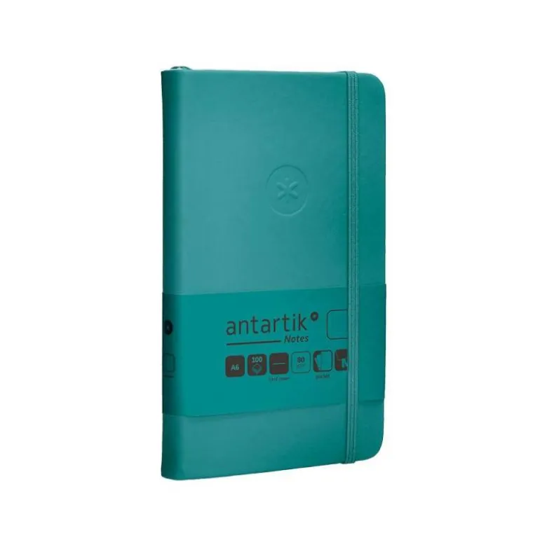 CUADERNO CON GOMILLA ANTARTIK NOTES TAPA DURA A6 HOJAS LISAS VERDE AGUAMARINA 100 HOJAS 80 GR FSC