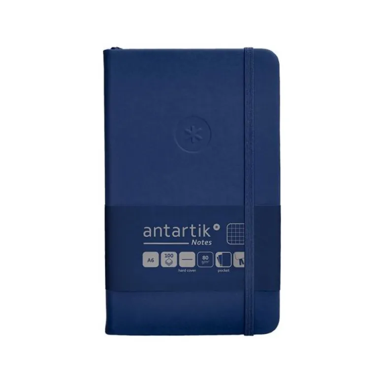 CUADERNO CON GOMILLA ANTARTIK NOTES TAPA DURA A6 HOJAS CUADRICULA AZUL MARINO 100 HOJAS 80 GR FSC