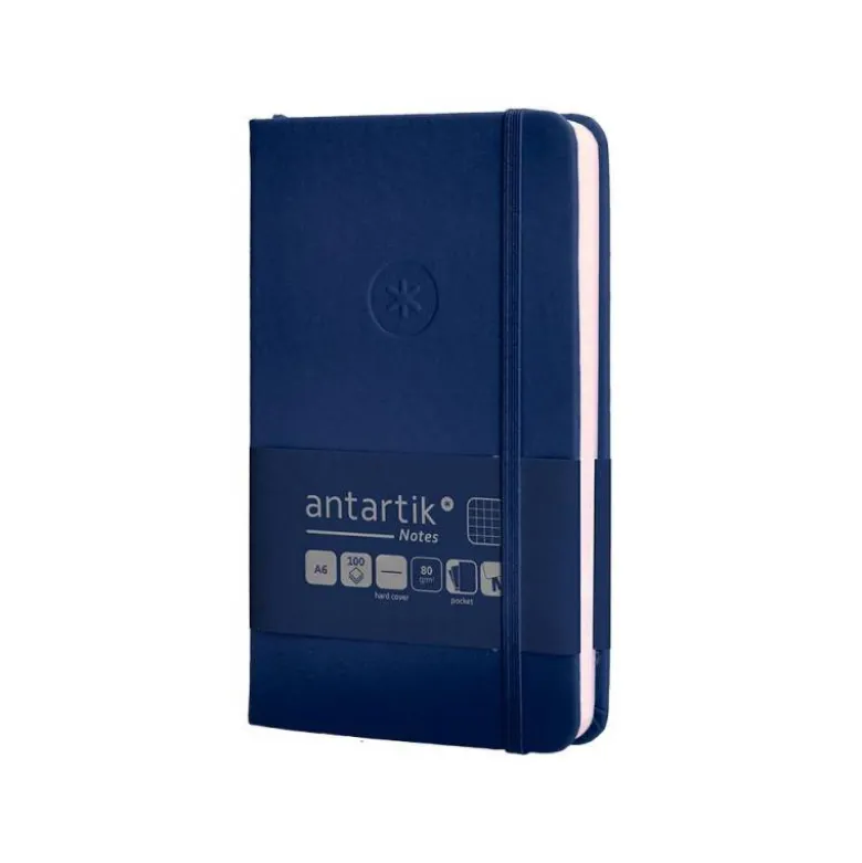CUADERNO CON GOMILLA ANTARTIK NOTES TAPA DURA A6 HOJAS CUADRICULA AZUL MARINO 100 HOJAS 80 GR FSC
