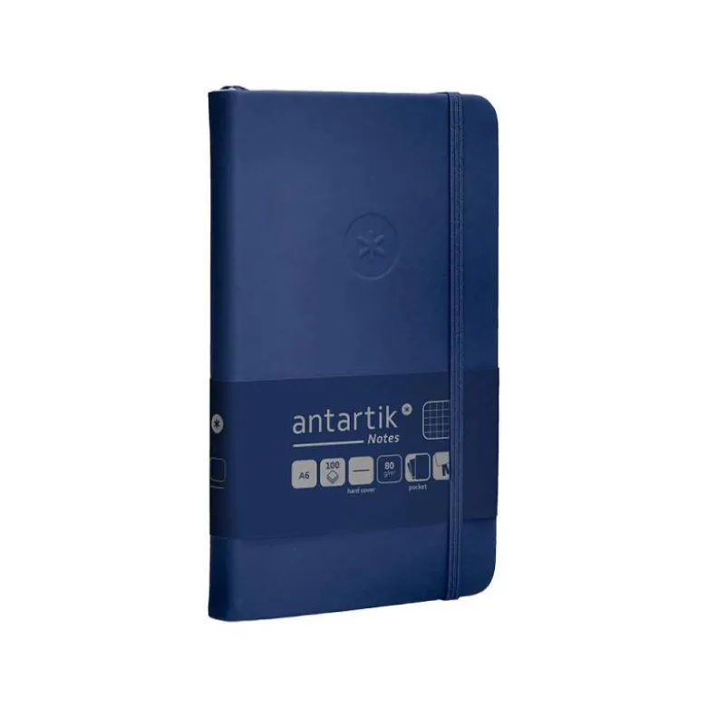 CUADERNO CON GOMILLA ANTARTIK NOTES TAPA DURA A6 HOJAS CUADRICULA AZUL MARINO 100 HOJAS 80 GR FSC