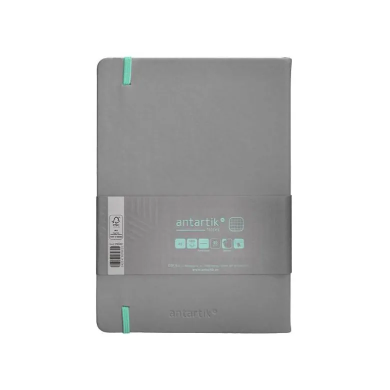 CUADERNO CON GOMILLA ANTARTIK NOTES TAPA DURA A5 HOJAS CUADRICULA GRIS Y TURQUESA 100 HOJAS 80 GR FSC