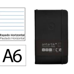 CUADERNO CON GOMILLA ANTARTIK NOTES TAPA DURA A6 HOJAS RAYAS NEGRO 100 HOJAS 80 GR FSC
