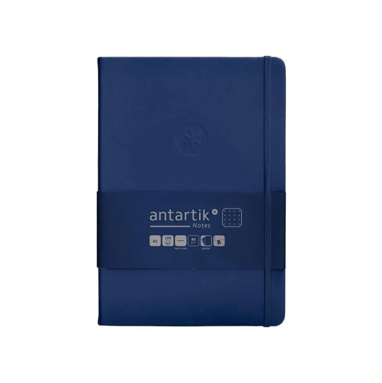 CUADERNO CON GOMILLA ANTARTIK NOTES TAPA DURA A5 HOJAS PUNTOS AZUL MARINO 100 HOJAS 80 GR FSC