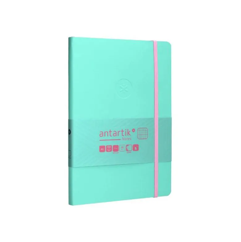 CUADERNO CON GOMILLA ANTARTIK NOTES TAPA BLANDA A5 HOJAS CUADRICULA ROSA Y TURQUESA 80 HOJAS 80 GR FSC