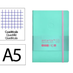 CUADERNO CON GOMILLA ANTARTIK NOTES TAPA BLANDA A5 HOJAS CUADRICULA ROSA Y TURQUESA 80 HOJAS 80 GR FSC