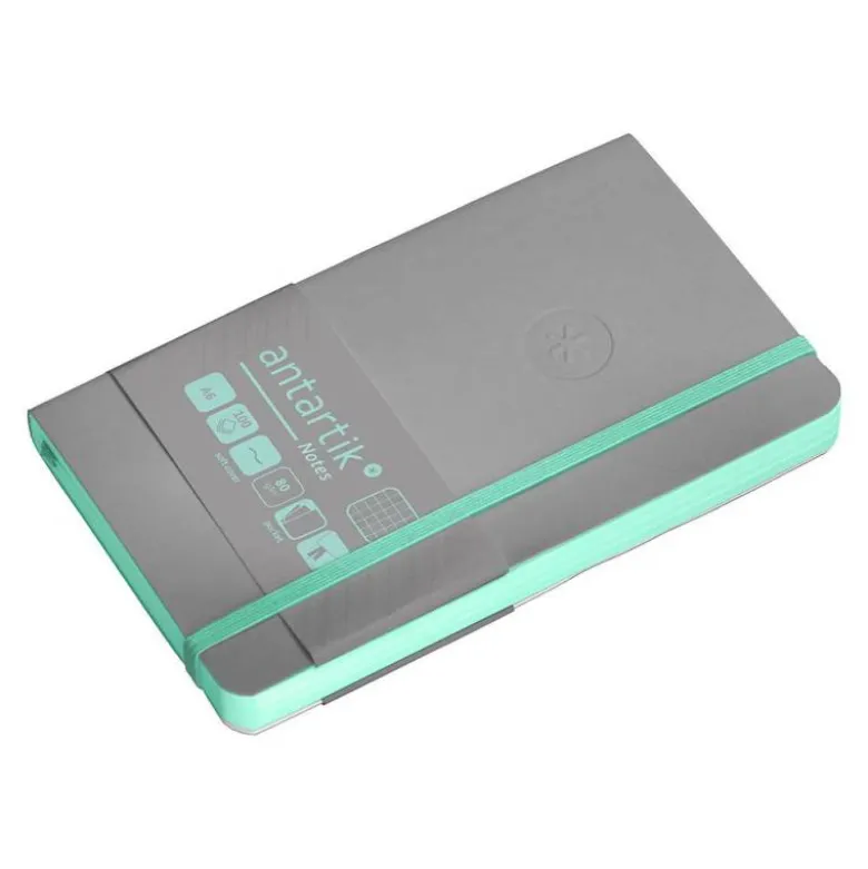 CUADERNO CON GOMILLA ANTARTIK NOTES TAPA BLANDA A6 CUADRICULA GRIS Y TURQUESA 100 HOJAS 80 GR FSC