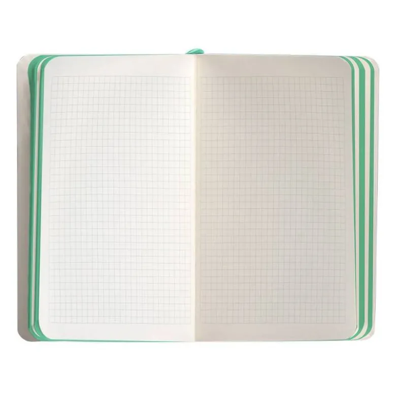 CUADERNO CON GOMILLA ANTARTIK NOTES TAPA BLANDA A6 CUADRICULA GRIS Y TURQUESA 100 HOJAS 80 GR FSC