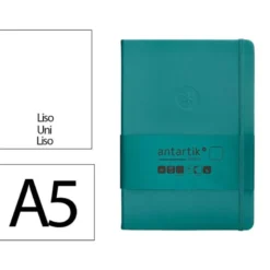 CUADERNO CON GOMILLA ANTARTIK NOTES TAPA DURA A5 HOJAS LISAS VERDE AGUAMARINA 100 HOJAS 80 GR FSC