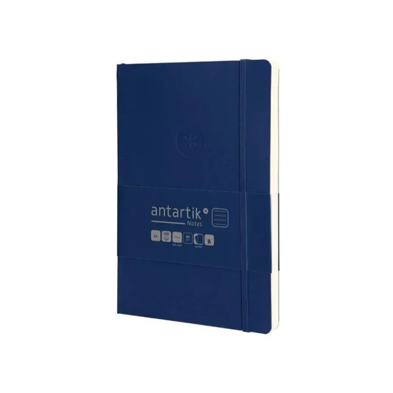 CUADERNO CON GOMILLA ANTARTIK NOTES TAPA BLANDA A5 HOJAS RAYAS AZUL MARINO 80 HOJAS 80 GR FSC