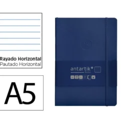 CUADERNO CON GOMILLA ANTARTIK NOTES TAPA BLANDA A5 HOJAS RAYAS AZUL MARINO 80 HOJAS 80 GR FSC