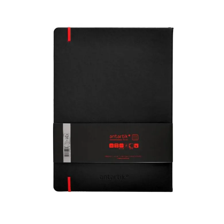 CUADERNO CON GOMILLA ANTARTIK NOTES TAPA DURA A4 HOJAS RAYAS NEGRO Y ROJO 100 HOJAS 80 GR FSC